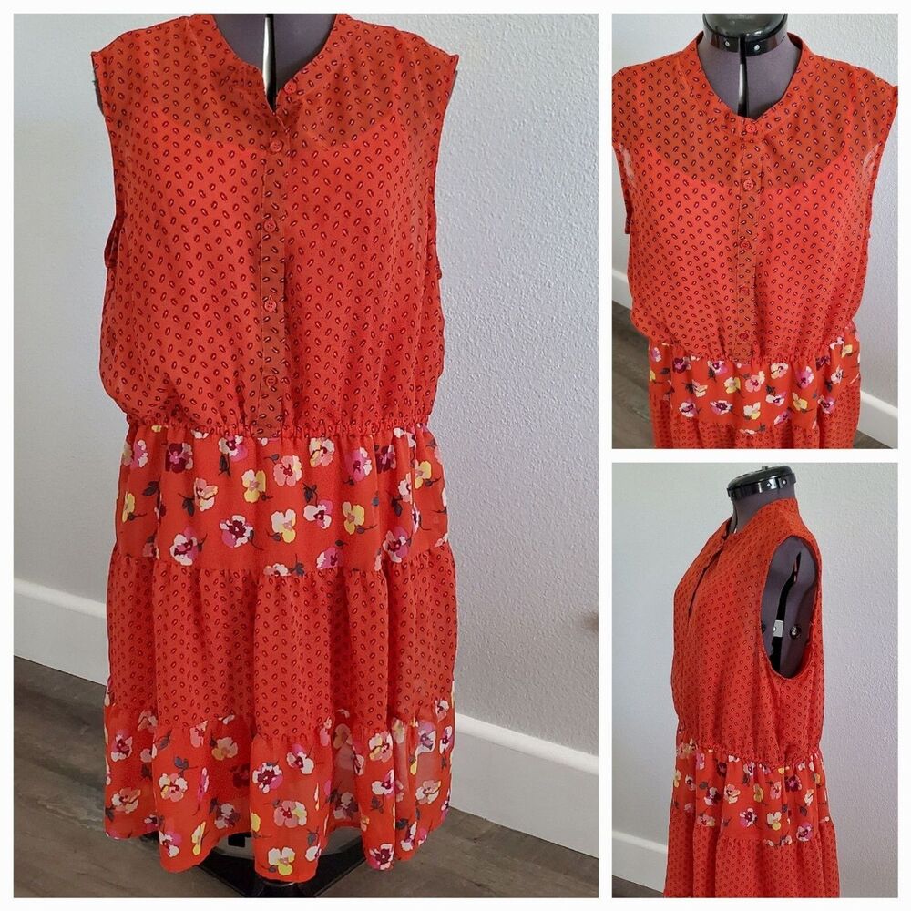 NEW Mossimo Women’s Dress XXL Orange Floral Pull-On Sleeveless Fit & Flare